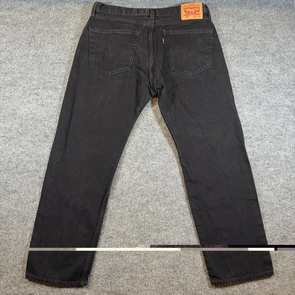 Levis 505 Straight Fit Black Denim Jeans Mens 36x30 Casual Pants 100% Cotton